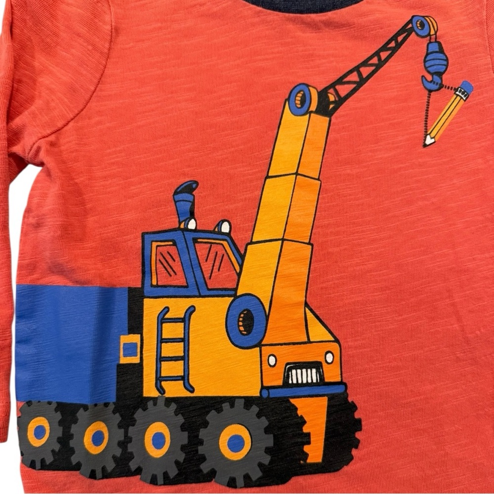 Beebay Boys 2T Long Sleeve Construction Truck Graphic Tee Red Cotton Shirt - Picture 3 of 6